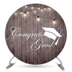 Lofaris Vertical Wooden Lights Circle Congrats Grad Backdrop