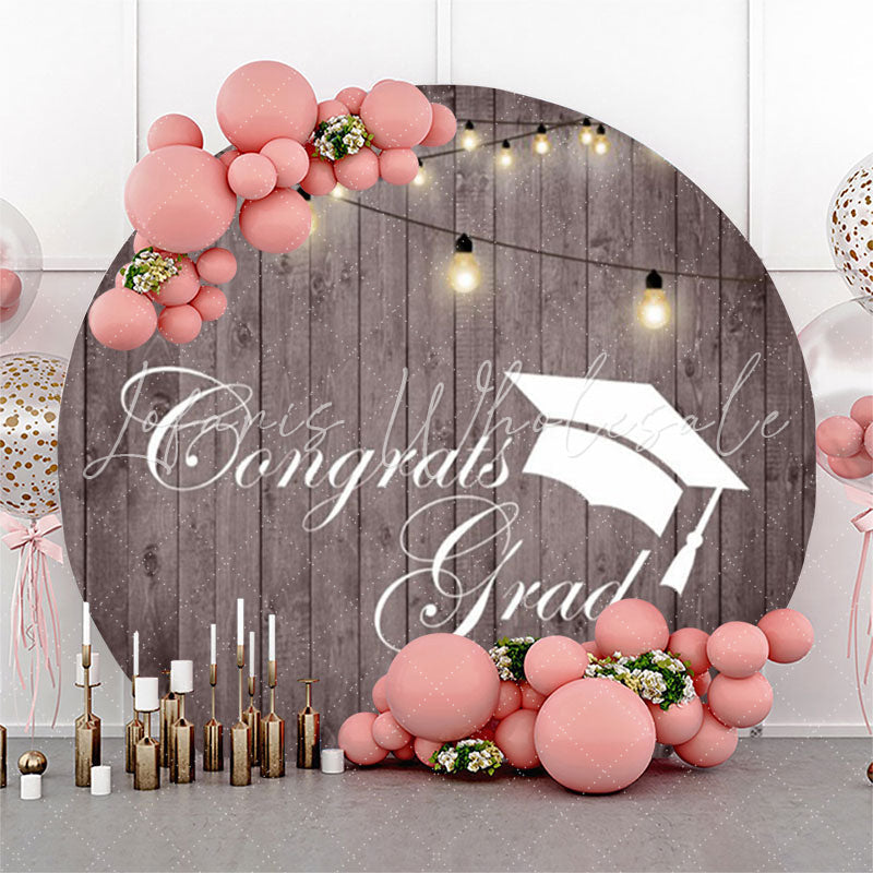 Lofaris Vertical Wooden Lights Circle Congrats Grad Backdrop