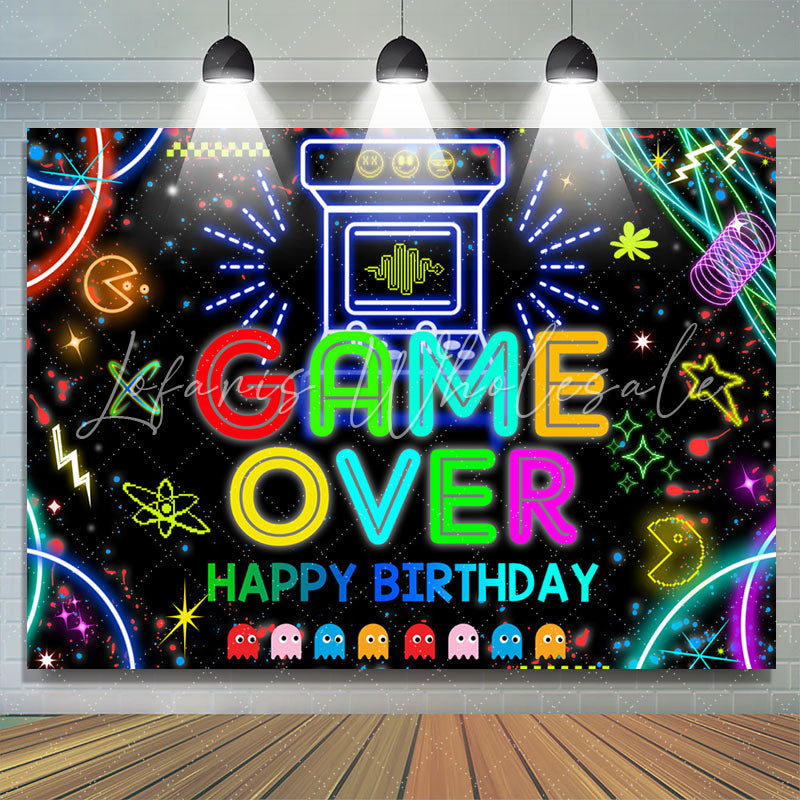 Lofaris Video Game Over Black Glitter Birthady Backdrop