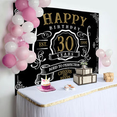 Lofaris Vintage Gold Black Perfection 30th Birthday Backdrop