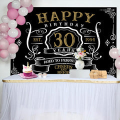 Lofaris Vintage Gold Black Perfection 30th Birthday Backdrop