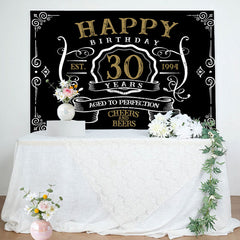 Lofaris Vintage Gold Black Perfection 30th Birthday Backdrop