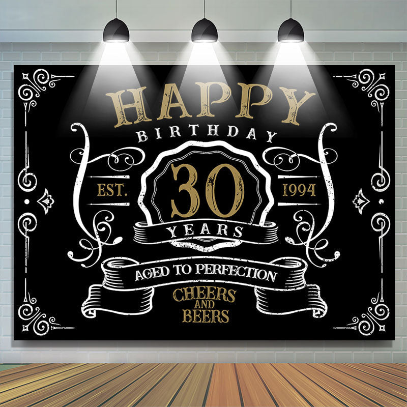 Lofaris Vintage Gold Black Perfection 30th Birthday Backdrop