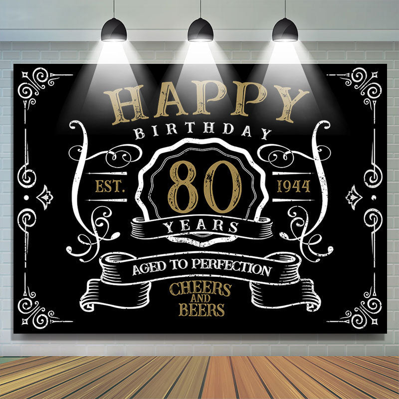 Lofaris Vintage Gold Black Perfection 80th Birthday Backdrop