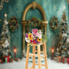 Lofaris Vintage Green Wall Snow Trees Christmas Backdrop