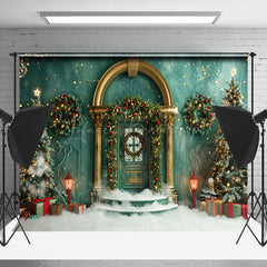 Lofaris Vintage Green Wall Snow Trees Christmas Backdrop