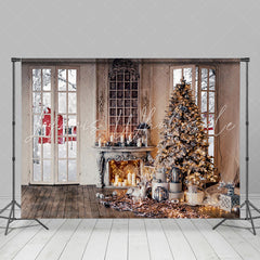 Lofaris Vintage Room Fireplace Christmas Tree Backdrop