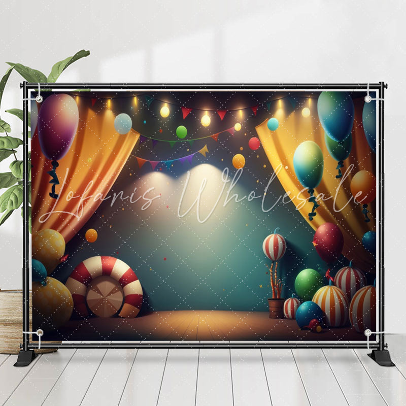 Lofaris Warm Light Balloons Curtain Flag Birthday Backdrop