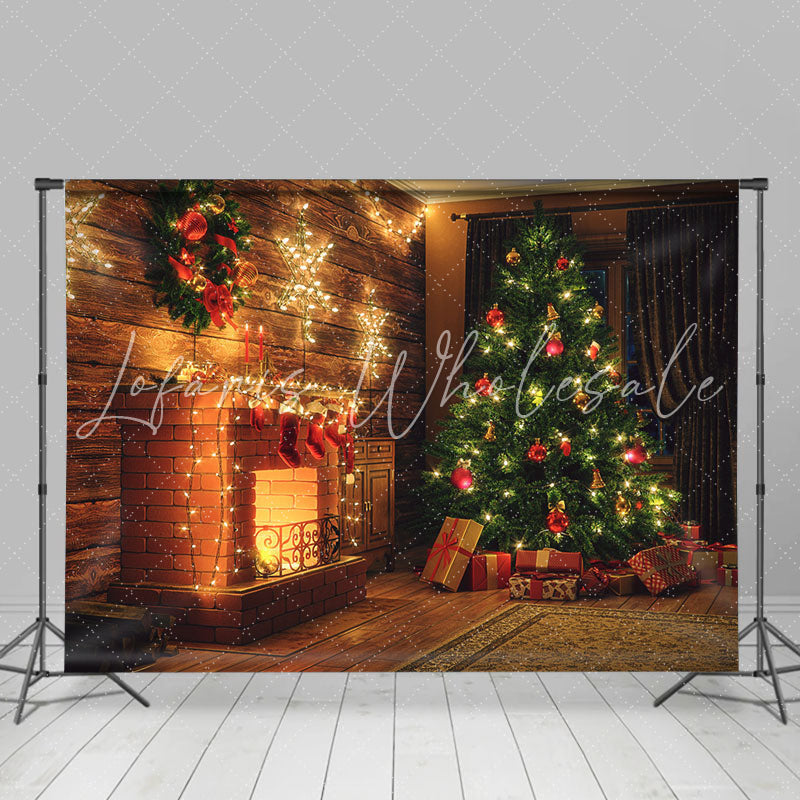 Lofaris Warm Room Light Fireplace Christmas Tree Backdrop