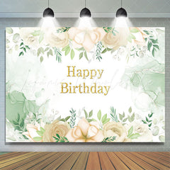 Lofaris Watercolor Floral Green Leaves Birthday Backdrop