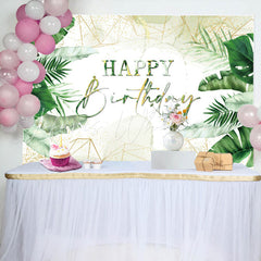 Lofaris Watercolor Green Leaves Happy Birthday Backdrop