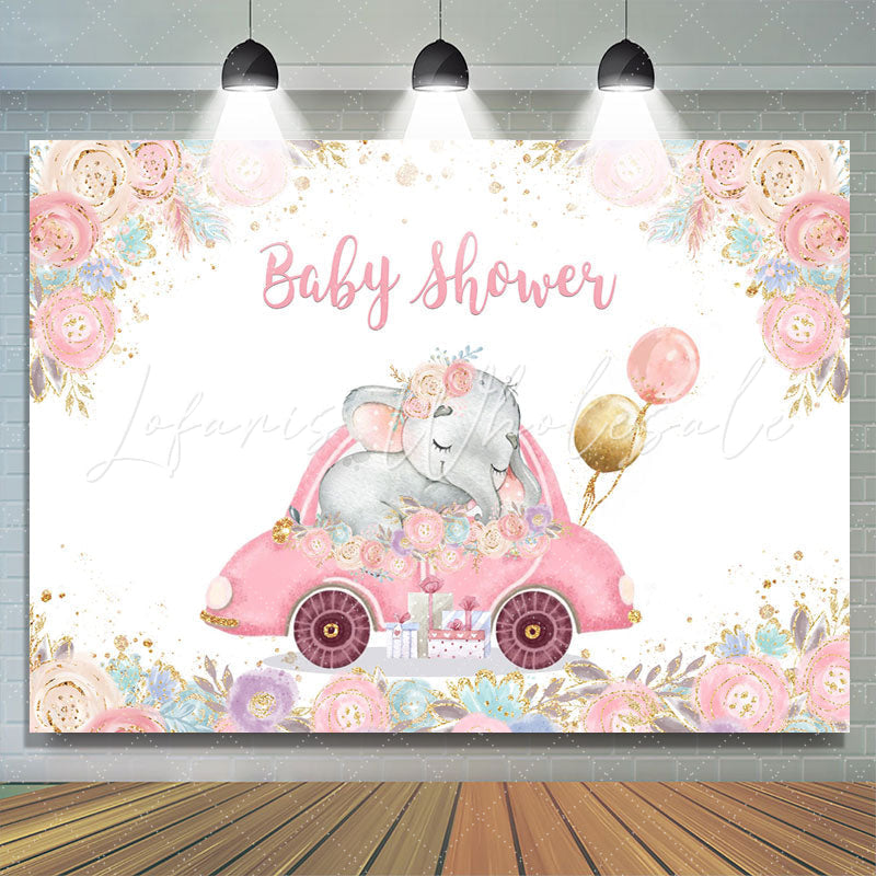 Lofaris Watercolor Pink Elephant Baby Shower Party Backdrop