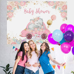 Lofaris Watercolor Pink Elephant Baby Shower Party Backdrop