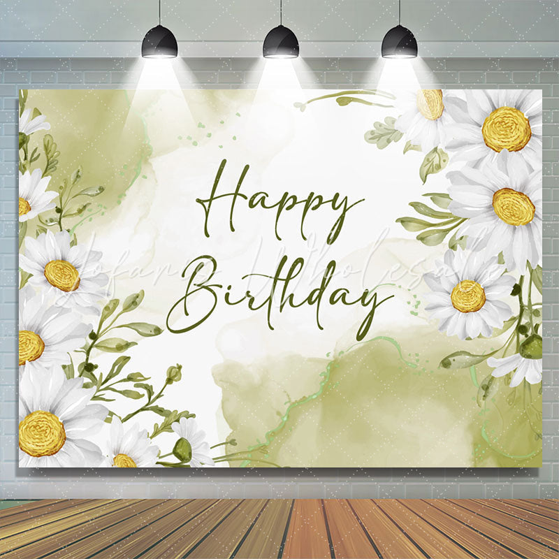 Lofaris Watercolor Texture Green Flowers Birthday Backdrop