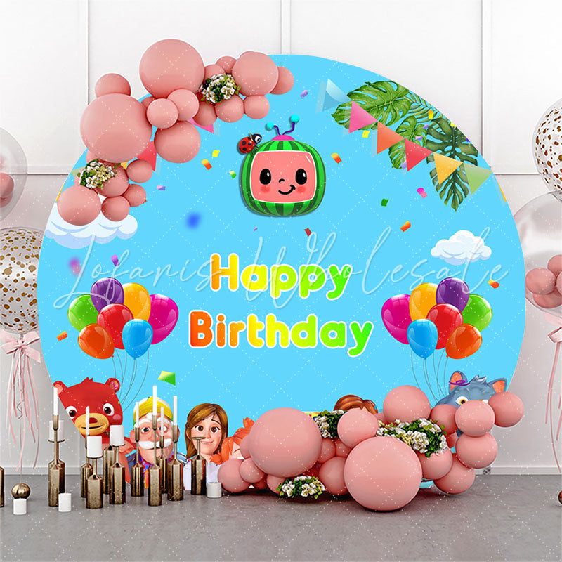 Lofaris Watermelon Balloons Happy Birthday Round Backdrop