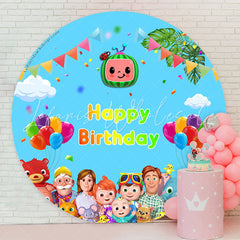 Lofaris Watermelon Balloons Happy Birthday Round Backdrop