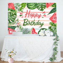 Lofaris Watermelon Monsteras Stripe Summer Birthday Backdrop