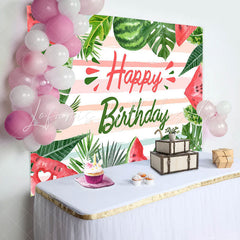 Lofaris Watermelon Monsteras Stripe Summer Birthday Backdrop