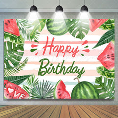 Lofaris Watermelon Monsteras Stripe Summer Birthday Backdrop