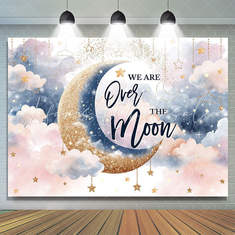 Lofaris We Are Over Moon Cloud Twins Baby Shower Backdrop