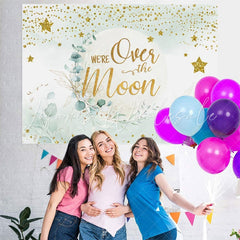 Lofaris We Are Over The Moon Golden Stars Baby Shower Backdrop