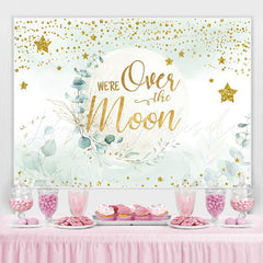 Lofaris We Are Over The Moon Golden Stars Baby Shower Backdrop