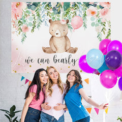 Lofaris We Can Bearly Wait Pink Floral Baby Shower Backdrop