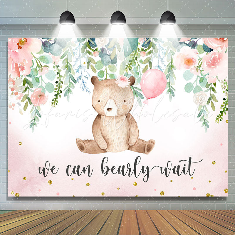 Lofaris We Can Bearly Wait Pink Floral Baby Shower Backdrop