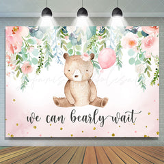 Lofaris We Can Bearly Wait Pink Floral Baby Shower Backdrop