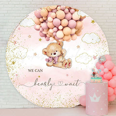 Lofaris We Can Bearly Wait Pink Round Baby Shower Backdrop