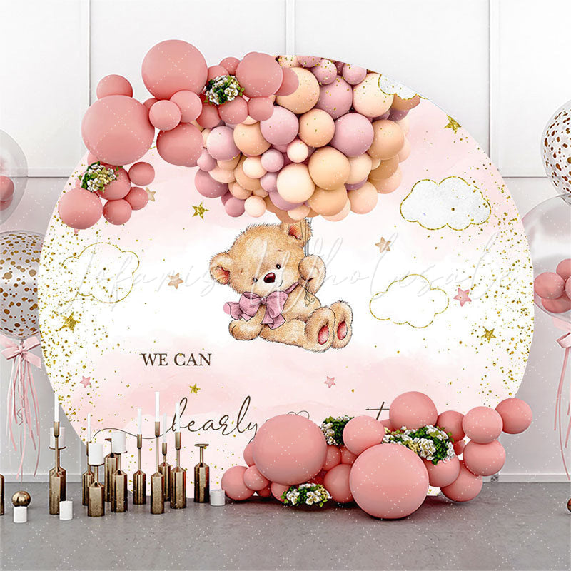 Lofaris We Can Bearly Wait Pink Round Baby Shower Backdrop