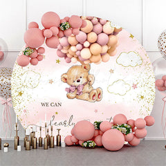 Lofaris We Can Bearly Wait Pink Round Baby Shower Backdrop