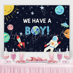 Lofaris We Have A Boy Cartoon Outer Space Rocket Astronaut Backdrop