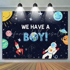 Lofaris We Have A Boy Cartoon Outer Space Rocket Astronaut Backdrop