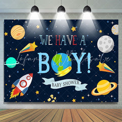 Lofaris We Have A Boy Space Rocket Theme Baby Shower Backdrop