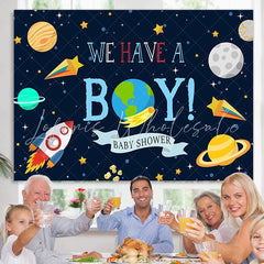 Lofaris We Have A Boy Space Rocket Theme Baby Shower Backdrop