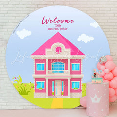 Lofaris Welcome Pink House Girl Circle Birthday Backdrop