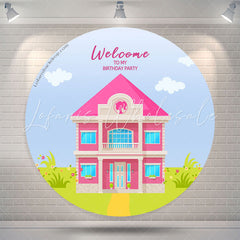 Lofaris Welcome Pink House Girl Circle Birthday Backdrop