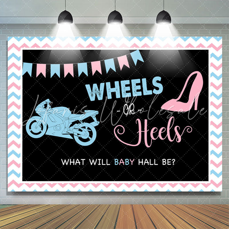 Lofaris Wheels And Heels Black Baby Shower Backdrop Decoration