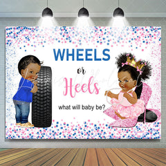 Lofaris Wheels Or Heels Pink and Blue Star Baby Shower Backdorp