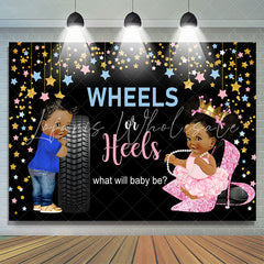 Lofaris Wheels Or Heels With Stars Baby shower Backdrop