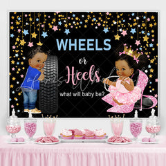 Lofaris Wheels Or Heels With Stars Baby shower Backdrop