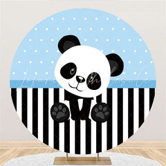 Lofaris White And Black Panda Round Blue Baby Shower Backdrop