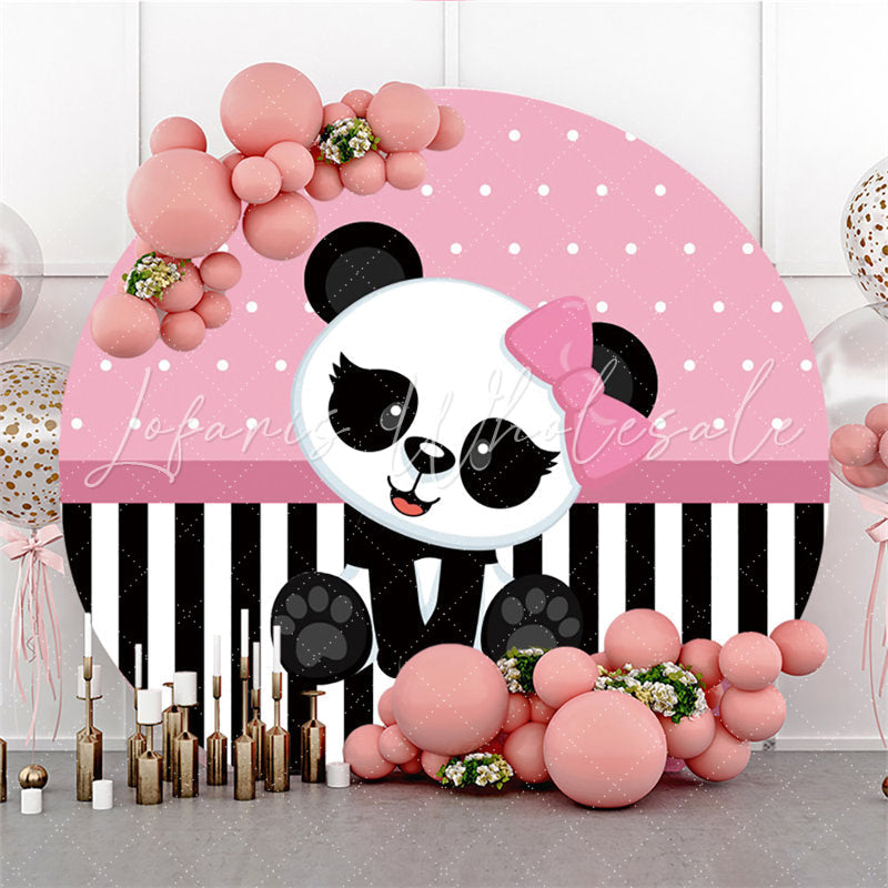 Lofaris White And Black Panda Round Pink Baby Shower Backdrop