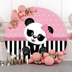 Lofaris White And Black Panda Round Pink Baby Shower Backdrop