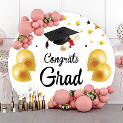 Lofaris White And Golden Balloons Round Congrategrad Backdrop