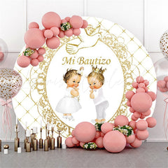 Lofaris White And Golden Themed Round Baby Shower Backdrop