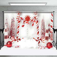 Lofaris White And Red Candy Cane Bauble Christmas Backdrop