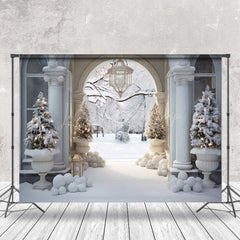 Lofaris White Architecture Winter Snowy Scenery Backdrop