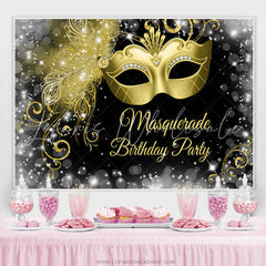 Lofaris White Black Golden Masquerade Happy Birthday Backdrop